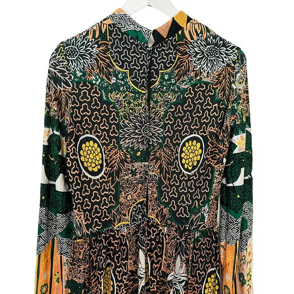 Vintage 60s 70s City Scene Maxi Dress Abstract Floral Boho Long Sleeve Medium - Picture 5 of 12